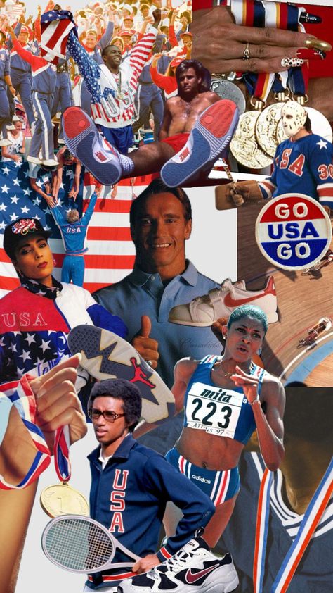 USA retro sport - Olympics Usa Olympic Wallpaper, Olympic Aesthetic, Olympics Aesthetic, La Olympics, 90s Olympics, Olympic Fashion, Usa Costume, Best Collage App, Cabin Weekend