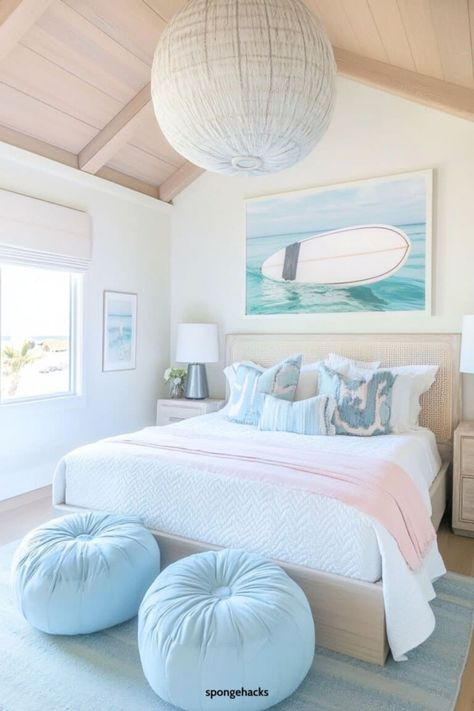 I’ve been dreaming of creating the perfect coastal bedroom, and I can’t wait to share some of the best ideas I’ve found! If you’re into that relaxed, beachy vibe like me, you’ll love these coastal decorating tips. Think soft, sandy hues that remind you of a day at the beach, mixed with crisp whites and […] Chic Beach Bedroom, Pastel Beach Bedroom, Teen Coastal Bedroom, Girls Coastal Bedroom, Small Beach Bedroom, Beach Theme Bedroom For Teens, Teen Bedding Ideas, Beach Theme Bedroom Aesthetic, Calming Bedroom Ideas Inspiration