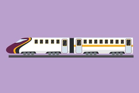 Cartoon flat style drawing bullet train speeding on the tracks carrying passengers who are on summer vacation. Affordable public transportation. Intercity vehicles. Graphic design vector illustration Transport Illustration, Train Drawing, Graphic Design Vector, Bullet Train, Style Drawing, Public Transportation, Flat Style, Design Vector, Fashion Flats