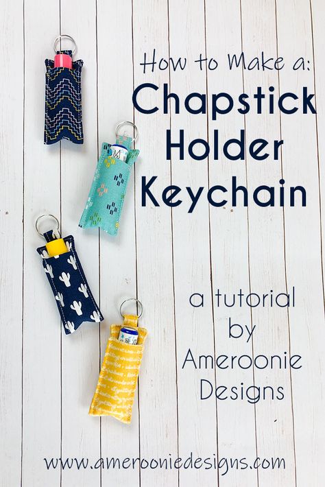 Chapstick holder keychain free sewing tutorial. With a simple construction and very few materials, this project comes together quickly but is super useful. This is the perfect pattern to use up lots of your scraps. Great gifts to sew ideas, stocking stuffers to sew and sew to sell pattern. Sewing with scraps, free lip balm holder sewing pattern. SewModernBags Diy Chapstick Holder, Pinboard Diy, Diy Chapstick, Chapstick Holder Keychain, Keychain Tutorial, Sewing To Sell, Sewing Machine Projects, Bazaar Ideas, Sewing Tutorials Free