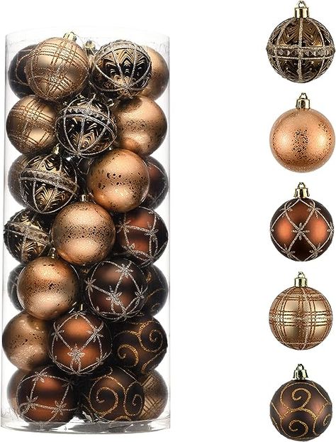 Valery Madelyn Ornaments for Christmas Trees, 35ct Bronze Copper and Gold Shatterproof Christmas Tree Decorations, 2.36 Inches Luxury Brown Hanging Ball Ornaments Bulk for Xmas Holiday Decor Bronze And Gold Christmas Tree, Bronze Christmas Tree Color Schemes, Brown And Gold Christmas Decor, Copper And Gold Christmas Tree, Brown Ornaments Christmas Tree, Brown Christmas Tree Decor, Copper Christmas Tree Color Schemes, Brown Christmas Aesthetic, Bronze Christmas Decor