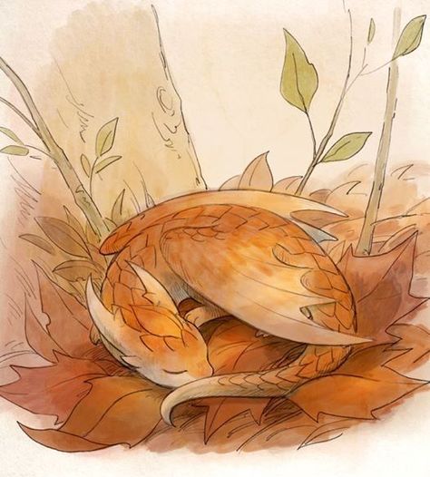 "Something is sleeping in the forest...."  By Sandara Dragon Wrapped Around, Dragon Curled Up, People Drawing Tutorial, Sleeping In The Forest, Leaf Dragon, Tutorial Drawing, People Drawing, Drawing Aesthetic, Dragon Sketch