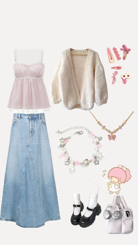 #shoujo #inspo #outfit Styling A Summer Dress For Winter, Blue Shoujo Girl Outfit, Cute Shoujo Outfits, Shoujo Girl Fall Outfits, Picture Day School Outfit, Shojo Girl Fall Outfit, Shojo Style Clothes, Shoujo Style Outfits, Shojo Girl Style