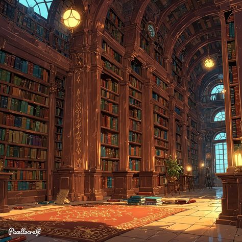 Royal Library Fantasy Art, Fantasy Academy Building Interior, Genshin Impact Library, Magic Library Concept Art, Magic Library Art, Fantasy Academy Concept Art, Fantasy Magic Academy, Fantasy Schools Of Magic, Fantasy Library Concept Art