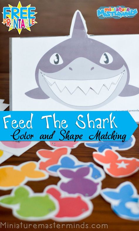 Ocean Math Activities For Toddlers, Feed The Shark Game, Matching Activity For Preschoolers, Feed The Shark, Preschool Ocean, Shapes Matching, Ocean Theme Preschool, Activity For Preschoolers, Preschool Workbooks