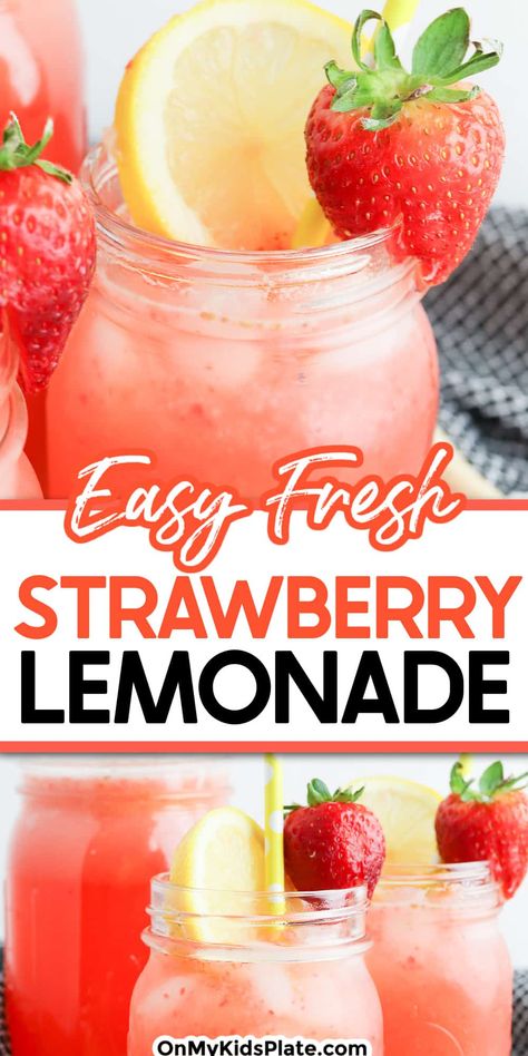 Fast Food Hacks, Usa Recipes, Fresh Strawberry Lemonade, Easy Strawberry Lemonade, Homemade Strawberry Lemonade, Strawberry Lemonade Recipe, Homemade Lemonade Recipes, Strawberry Drinks, Pizza Sandwich