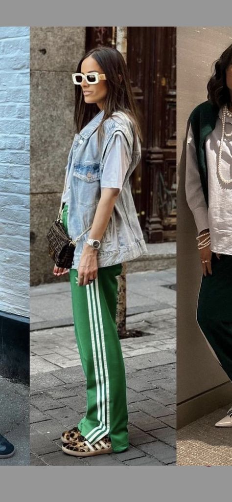 Adibreak Pants Outfit Women, Adidas Red Pants Outfit, Black Slacks Outfit Casual Street Styles, Green Adidas Pants Outfit, How To Style Adidas Pants, Styling Samba Women, Adidas Retropy E5 Outfit, Athlesiure Fits Women, Adidas Dress Outfits