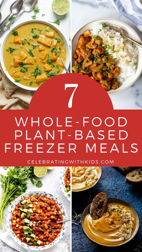 7 Easy Whole-Food Plant-Based Freezer Meals for Busy Lives https://celebratingwithkids.com/whole-food-plant-based-freezer-meals/ Wholefood Plantbased, Meals That Freeze Well, Vegan Freezer Meals, Gluten Free Freezer Meals, Whole Foods Meal Plan, Vegetarian Freezer Meals, Vegan Crockpot, Freezer Dinners, Freezer Friendly Meals