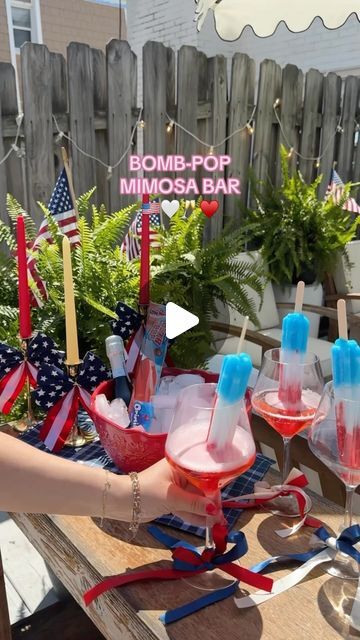 Fourth Of July Alcohol Ideas, Fourth Of July Cocktails, Bomb Pop Mimosa Recipe, Bomb Pop Party Theme, 4th Of July Drinks, Fourth Of July Party Ideas, July 4th Party Ideas, Bomb Pop Alcoholic Drinks, 4th Of July Party Ideas