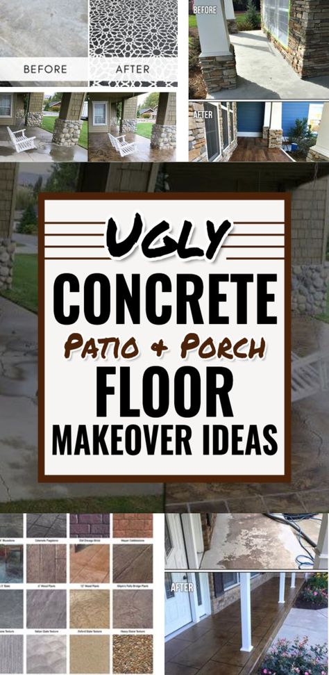 DIY home improvement projects ugly concrete patio makeover ideas painted outdoor cement floor front porch patio makeovers stamped concrete patio resurfacing stained concrete porch makeover ideas back porch ideas painted porch floors concrete stain patio Concrete Patio Makeover Ideas, Concrete Patio Resurfacing, Patio Makeover Ideas, Stained Concrete Porch, Painted Cement Patio, Outdoor Concrete Floors, Painted Porch Floors, Concrete Front Porch, Concrete Stain Patio