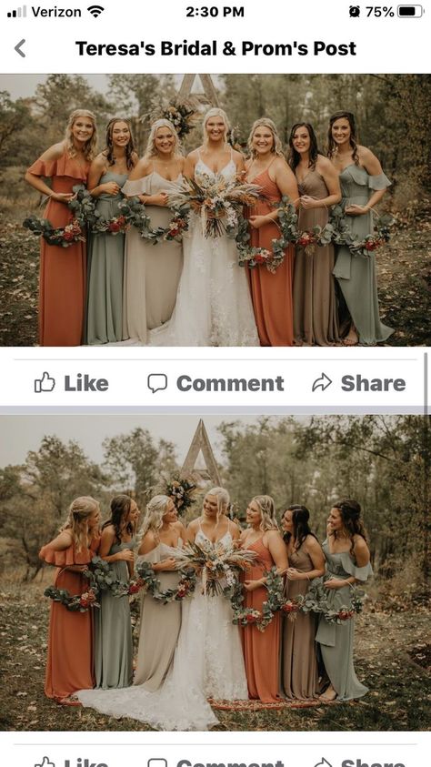 Wedding Ideas Fall, Fall Wedding Bridesmaids, Fall Wedding Color Schemes, Rusting Wedding, Western Themed Wedding, Wedding Color Pallet, Fall Wedding Inspiration, Fall Bridesmaids, Fall Bridesmaid Dresses