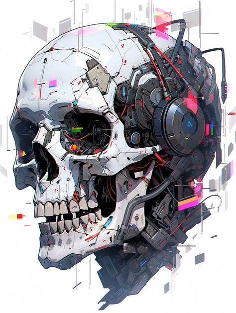 Robot Concept Art Cyberpunk, Cyberpunk Skull, Robot Skull, Trippy Tattoo Ideas, Trippy Tattoo, Cyborgs Art, Skull Art Drawing, Samurai Artwork, Arte Alien