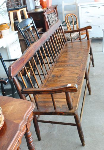 Wooden Bench Seating Kitchen, Vintage Bench Seat, Vintage Bench Entryway, Vintage Entryway Bench, Long Wooden Bench, Long Bench Seating, Wooden Bench With Back, Restaurant Seating Design, Mudroom Entry