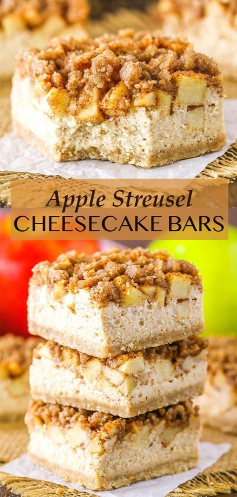 Apple Streusel Cheesecake, Thanksgiving Desserts Apple, Cheesecake Bars Easy, Recipes Cheesecake, Thanksgiving Desserts Kids, Streusel Bars, Apple Streusel, Apple Recipe, Apple Recipes Easy