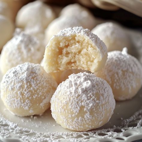 Sweetened Condensed Milk Snowball Cookies Snowballs Recipe, Condensed Milk Cookies, Snowball Cookie Recipe, Milk Dessert, Caramel Bits, Condensed Milk Recipes, Snowball Cookies, Winter Cookie, Milk Cookies