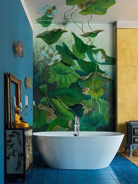 Dream House Decor, Mural Art, Dream Home Design, Of Wallpaper, 인테리어 디자인, House Inspiration, 그림 그리기, Bathroom Interior, Vintage Decor