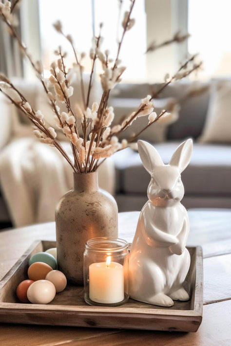 30+ Celebrate Spring with Elegant Neutral Easter Decor Ideas Neutral Easter Decor, Modern Easter Decor, Neutral Easter, Modern Easter, Easter Arrangement, Spring Decor Diy, Easter Tablescapes, Easter Inspiration, Easter Centerpieces