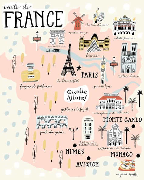 Map of France Map Of France, France Map, Louvre Paris, Travel Illustration, Illustrated Map, Travel Maps, Map Design, Paris Travel, Travel Inspo