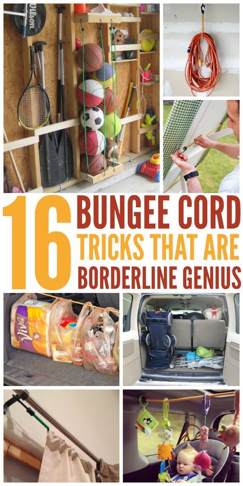 16 Bungee Cord Tricks That Are Borderline Genius - One Crazy House Bungee Cord Storage, Crazy Houses, Crazy House, Crafts For Teens To Make, Bungee Cords, Cord Storage, Bungee Cord, Diy Life Hacks, Garage Organization