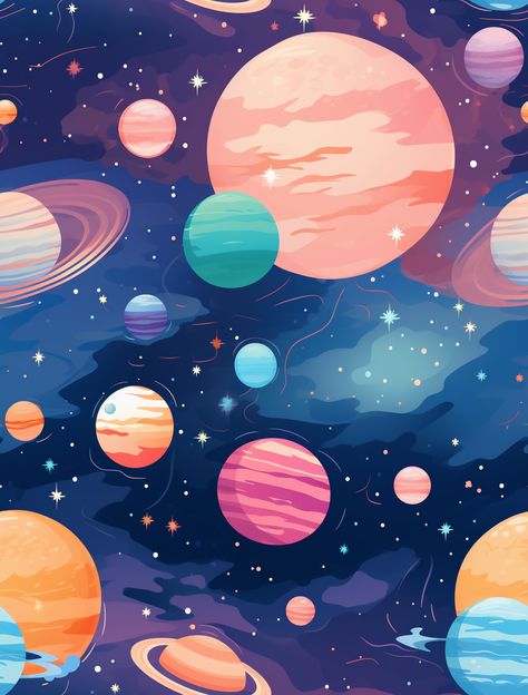 Cartoon Space Art, Planet Digital Art, Exoplanets Art, Universe Drawing Galaxies, Galaxy Drawing Ideas, Galaxy Planet Painting, Space Background Drawing, Mars Planet Art, Galaxy Art Drawing