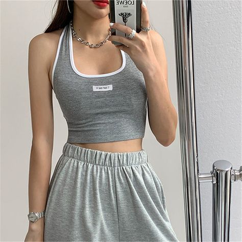 Waistcoat Woman, Halter Neck Crop Top, Outer Wear, Halter Tank Top, Halter Tank, Top Streetwear, Women Halter, Womens Cami, Solid Clothes