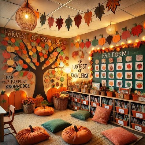 Fall In The Classroom, Teacher Fall Classroom Decor, Preschool Cubby Decorating Ideas, Thanksgiving Playroom Decor, Teacher Decorations Classroom Setup, Classroom Fall Decor Ideas, In Home Classroom Set Up, Fall School Decorating Ideas, Daycare Fall Decorations