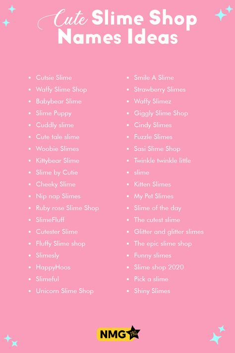 Small Business Name Ideas List Aesthetic, Kawaii Names Generator, Slime Shop Ideas, Slime Business Ideas, Slime Business, Slime Names Ideas List, Cute Business Names For Crafts, Slime Business Name Ideas, Slime Names