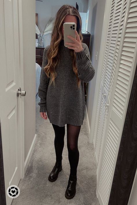 Knit Sweater Dress Outfit, Gray Sweater Dress Outfit, Turtle Neck Dress Outfit, F1 Uniform, Black Sweater Dress Outfit, Sweater Dress Outfit Winter, Long Sleeve Dress Outfit, Jumper Dress Outfit, Sweater Over Dress