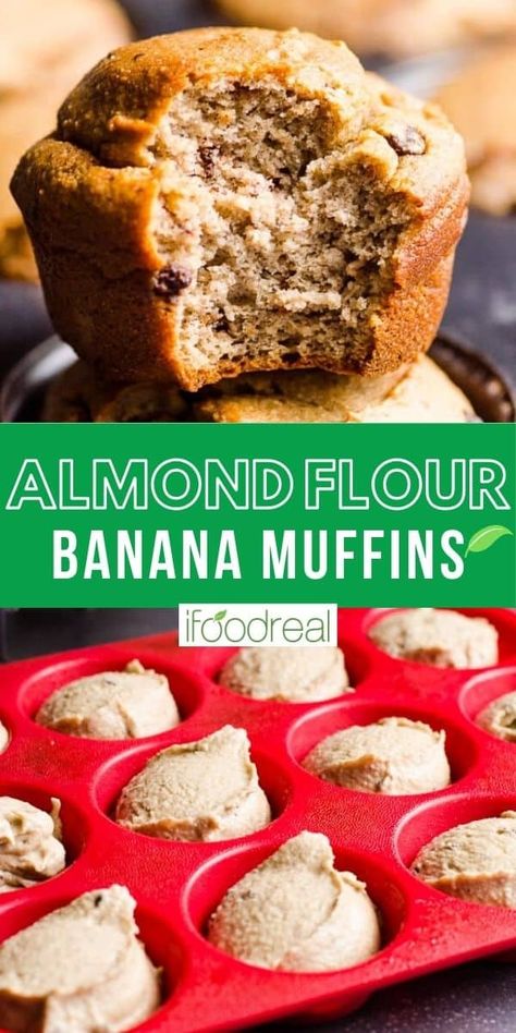 Almond Flour Banana Muffins are easy, low carb, paleo and gluten free banana muffins that are naturally sweetened, fluffy and full of banana flavor. Plus they are made in a blender! Almond Flour Banana Muffins, Almond Flour Banana, Fingerfood Baby, Make Almond Flour, Glutenfri Baking, Banana Muffins Recipe, Almond Flour Muffins, Low Carb Granola, Menu Sarapan Sehat