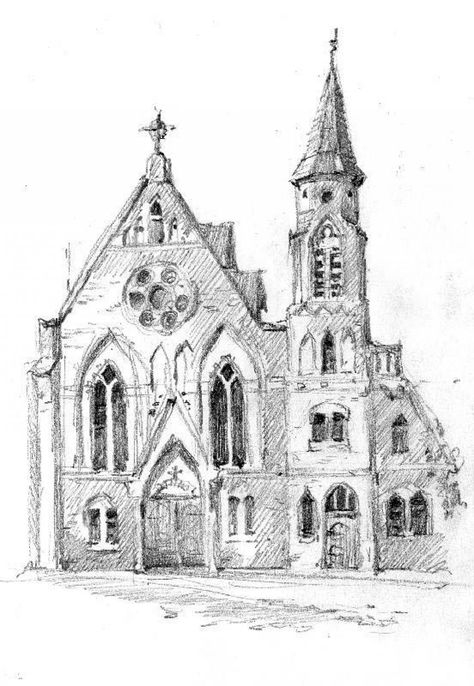 Gothic Architecture Drawing, Pictures Of England, Diy Canvas Art Easy, Gothic Buildings, Building Sketch, Building Drawing, Gothic Church, Town Square, Church Architecture