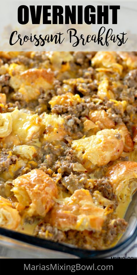 Breakfast Casserole With Croissants And Sausage, Sausage Egg Croissant Casserole, Crockpot Breakfast Casserole Overnight With Biscuits, 8x8 Breakfast Casserole, Overnight Crossiant Breakfast Bake, Egg Bake With Croissants, Crescent Sausage Breakfast Casserole, Breakfast Bake With Croissants, Breakfast Casserole With No Eggs