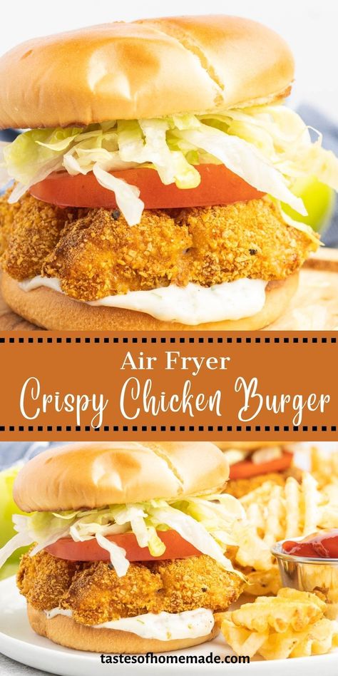 Air Fryer Crispy Chicken, Crispy Chicken Burgers, Savory Recipe, Chicken Burgers Recipe, Recipe Using Chicken, Brioche Bun, Better Than Takeout, Breaded Chicken Breast, Burger Toppings