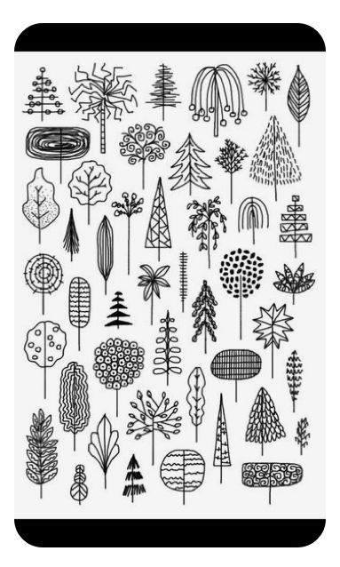 Trees Doodle Art, Doodling Trees Easy, Tree Zentangle Pattern, Doodle Trees Easy, Doodle Trees Drawings, Embroidery Pattern Tree, Doodle Embroidery Ideas, Tree Journal Ideas, Tree Drawings Easy