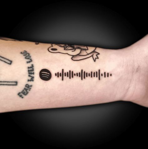 Spotify tattoo trend has some people regretting their ink — KSN Spotify Code Tattoo Ideas, Song Tattoos Ideas Spotify, Spotify Barcode Tattoo, Spotify Tattoo Ideas, Coding Tattoo Ideas, Spotify Code Tattoo, Got Your 6 Tattoo, I Got Your 6 Tattoo, Spotify Tattoo