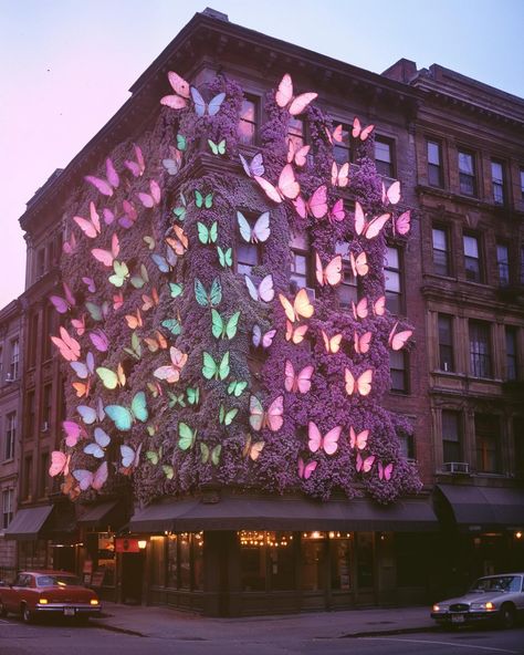 In a hidden corner of New York City lies the Night Butterfly Bar. Tucked away from the chaos of the streets, it’s a sanctuary for those who love the nighttime. Derived from the Dutch word “nachtvlinder,” which captures more than just “night butterfly,” it represents the idea of finding joy and flourishing in the darkness. Here, between the soft glow of the lights, people find comfort in the night. At the Night Butterfly Bar, everyone is welcomed to enjoy its magic within the shadows. AI-gene... Butterfly Installation Art, Butterfly Interior Design, Butterfly Installation, Cities Aesthetic, Butterfly Bar, Night Butterfly, Magic Butterfly, Fun Beauty Products, Butterfly Light