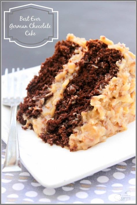 Best Ever German Chocolate Cake a moist chocolate cake and traditional coconut pecan frosting, layer upon layer of goodness. German Chocolate Cake Recipe, Kek Lapis, Coconut Pecan Frosting, Coconut Dessert, Coconut Pecan, German Chocolate Cake, Moist Chocolate Cake, Chocolate Dessert Recipes, A Piece Of Cake