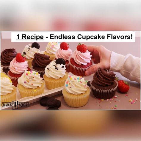 Make assorted Cupcakes USING 1 RECIPE! 🧁 | cupcake, recipe | Make assorted Cupcakes USING 1 RECIPE! 🧁 | By Emma's Goodies | Facebook Emma's Goodies, Easy Cupcake Recipe, Assorted Cupcakes, Raised Donuts, Flavored Cream Cheeses, Mini Chocolate Chip Cookies, Popular Cookies, Easy Cupcake Recipes, Cupcake Flavors