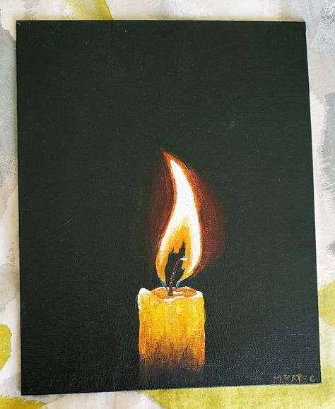 Fire Painting Ideas On Canvas, Light In The Darkness Painting, Light Artwork Paintings, Acrylic Painting Sketch, Light In Darkness Painting, Painting Candles Acrylics, Acrylic Painting Candle, Candle Painting On Canvas, Candle Painting Ideas On Canvas