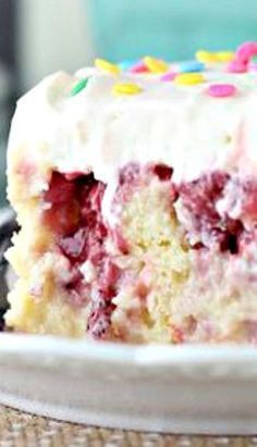 Strawberry Cheesecake Poke Cake Recipe, Strawberry Cheesecake Poke Cake, Cheesecake Poke Cake, Beyond Frosting, Strawberry Poke Cakes, Poke Cake Recipe, Banana Split Dessert, Poke Cake Recipes, Brownie Desserts