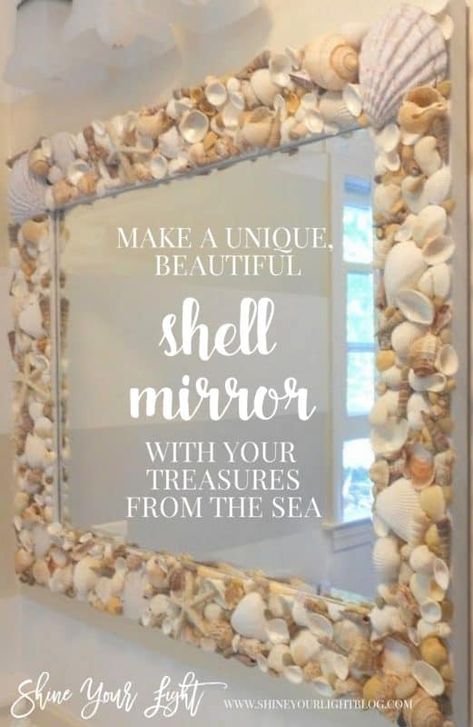 Decor Marin, Seashell Mirror, Shell Mirror, Beach Theme Bathroom, Shell Crafts Diy, Beach Room, Shell Decor, Beach Diy, Seashell Art