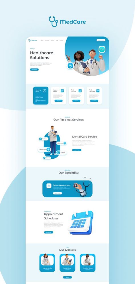 Med-Care Healthcare Solutions Landing-Page Website Design Inspiration Business, Healthcare Website, Medical Website, Medical Website Design, Travel Website Design, Website Design Inspiration Layout, Landing Page Inspiration, Ui Design Website, Professional Web Design