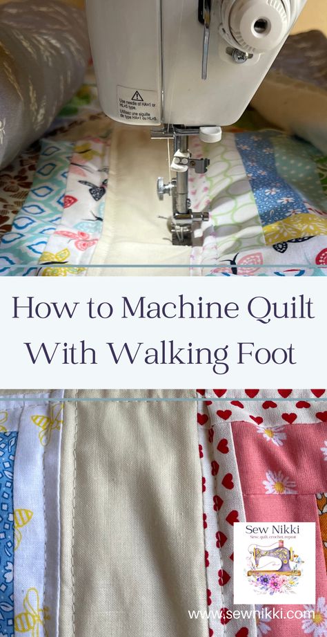 Machine quilting patterns with walking foot on domestic sewing machine- straight stitch on log cabin quilt Machine Quilting Straight Lines, Beginning Machine Quilting, Stitch Length For Machine Quilting, Quilt Stitching Patterns Straight Lines, Domestic Machine Quilting, How To Quilt With Sewing Machine, Easy Machine Quilting For Beginners, Straight Line Quilting Designs Patterns, Quilting On A Regular Sewing Machine