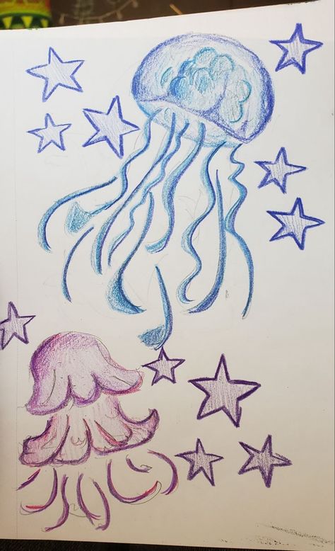 Cute Aesthetic Things To Draw Easy, Jellyfish Drawing Color, Simple Sea Turtle Drawing, Things To Draw With Gel Pens, Jelly Fish Drawing Color, How To Draw A Seashell, Drawing Ideas Jellyfish, Sea Animals To Draw, Sketchbook Ideas Colorful