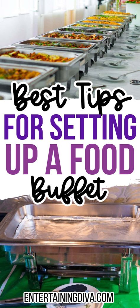 How To Set Up A Buffet | Holidays and Events Setting Up Buffet Table, How To Stage A Buffet Table, Utensil Set Up Party Ideas, Decorative Buffet Table Ideas, Serving Food Ideas Parties, Hot Food Buffet Display, Chips And Salsa Grazing Table, Wedding Buffet Decorations, How To Serve Condiments At A Party