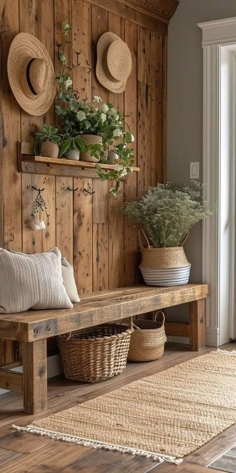 Mudroom Decor, Hal Decor, Home Entrance Decor, Farmhouse Decor Living Room, 자수 디자인, Entrance Decor, House Entrance, Cabin Decor, 인테리어 디자인