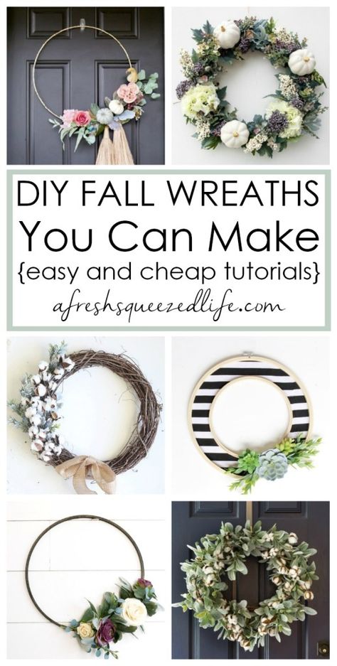 A WHOLE BUNCH OF DIY WREATH IDEAS Diy Wreaths Easy, Diy Wreath Ideas, Diy Fall Wreaths, Diy Wreaths Decor, Easy Diy Wreaths, Door Wreaths Diy, Diy Fall Wreath, Wreath Tutorial, Front Porch Christmas Decor