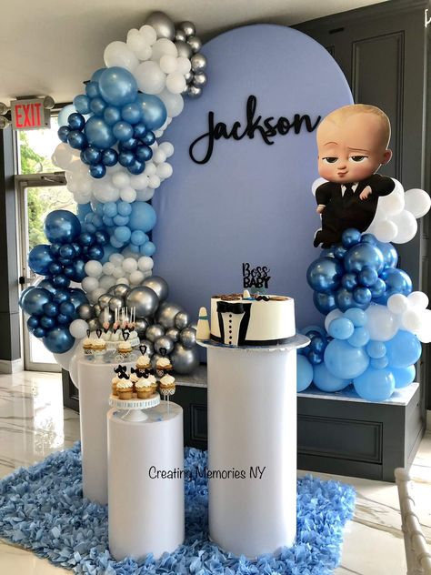 Boss Baby Birthday Party Boy, Baby Birthday Party Ideas, Boss Baby Birthday Party, 1st Birthday Decorations Boy, First Birthday Decorations Boy, Bos Baby, Baby Boy Birthday Themes, Birthday Decoration Ideas