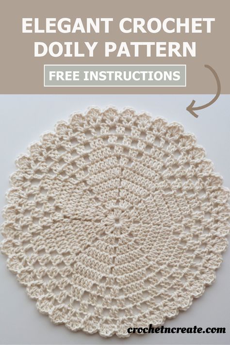 Elegant crochet doily pattern - FREE INSTRUCTIONS. #crochetforthehome #crochettablemat #crochetmandala Crochet Doilies Free Pattern Easy Round, Dollies Crochet Free Pattern, Crochet Doilies Free Pattern Easy Beginner, Crochet Dollies Free Doily Patterns, Doily Crochet Pattern Free, Free Doily Crochet Patterns, Ravelry Crochet Free Patterns, Crochet Doily Free Pattern, Crochet Placemats Free Pattern