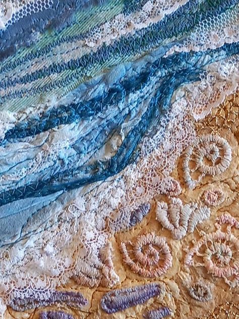 Ocean Textiles Sketchbook, Major Textiles Project, Alevel Textiles Final Piece, Natural Form Textiles, Ocean Themed Textiles, Texture Pages Gcse Art, Gcse Textiles Mood Board, Land Sea And Sky Gcse Art Mind Map, Artist Research Page Gcse Natural Forms