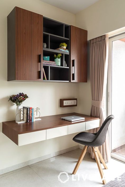 floating desk bedroom study table with bookshelf design 1 Study Wall Cabinet Design, Study Area With Book Shelf, Bedroom Ideas Study Table, Working Area In Bedroom, Study Table In Room, Wooden Study Table Design Modern, Small Study Design, Room Table Ideas Desks, Wall Study Table Ideas